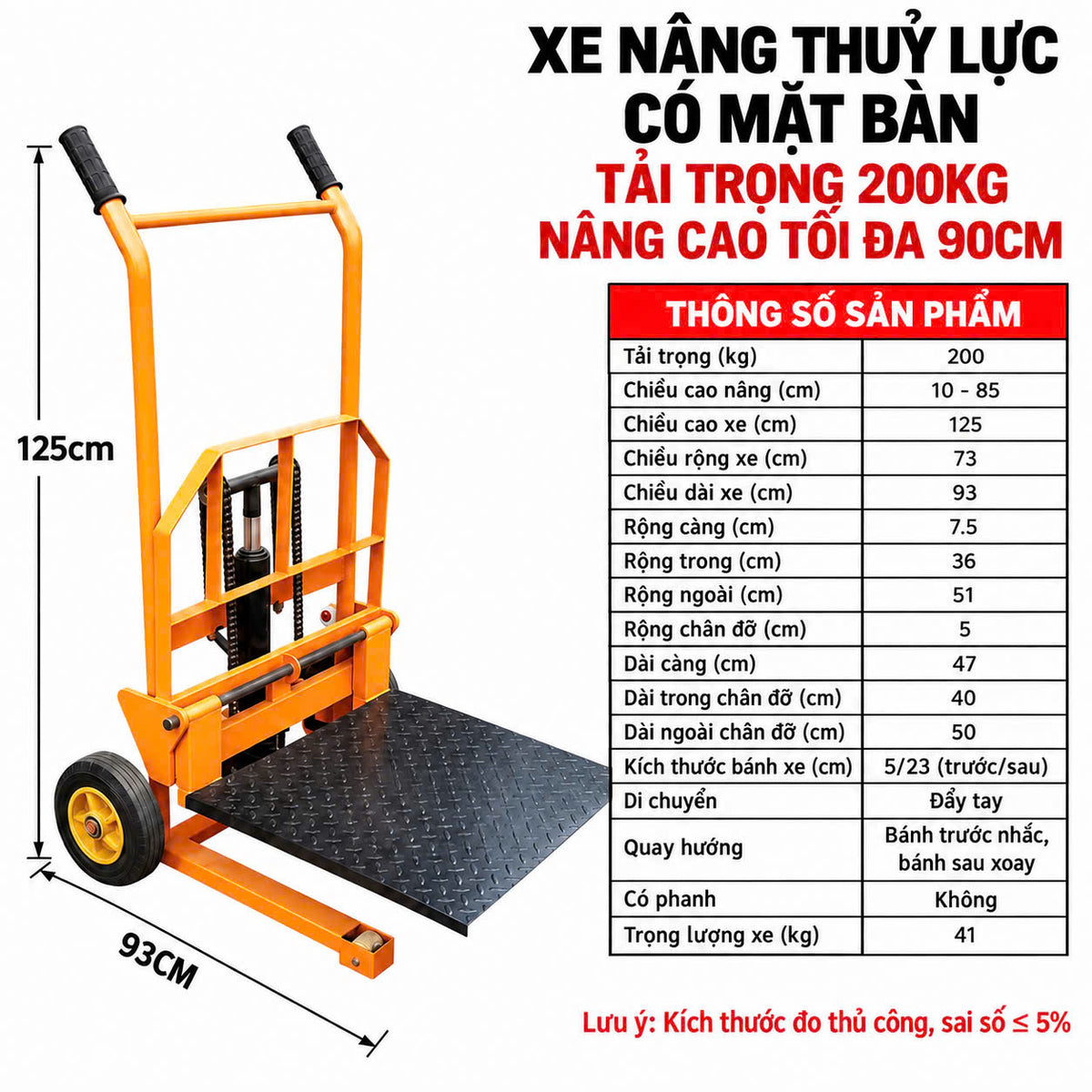 Xe Nâng Đẩy Hàng 200 – 400KG Cao 120CM – ảnh 11