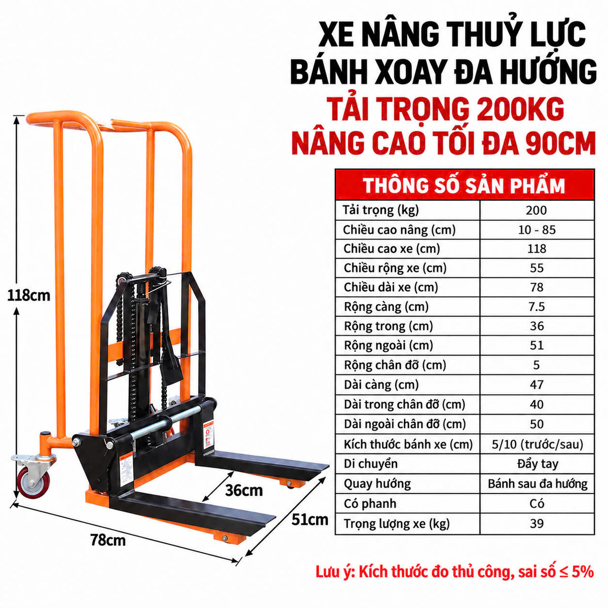 Xe Nâng Đẩy Hàng 200 – 400KG Cao 120CM – ảnh chính