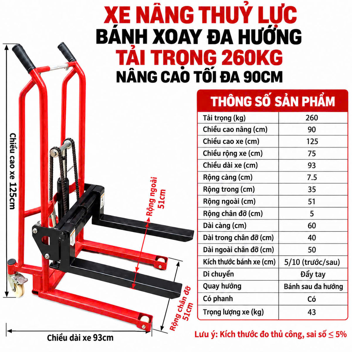 Xe Nâng Đẩy Hàng 200 – 400KG Cao 120CM – ảnh 5
