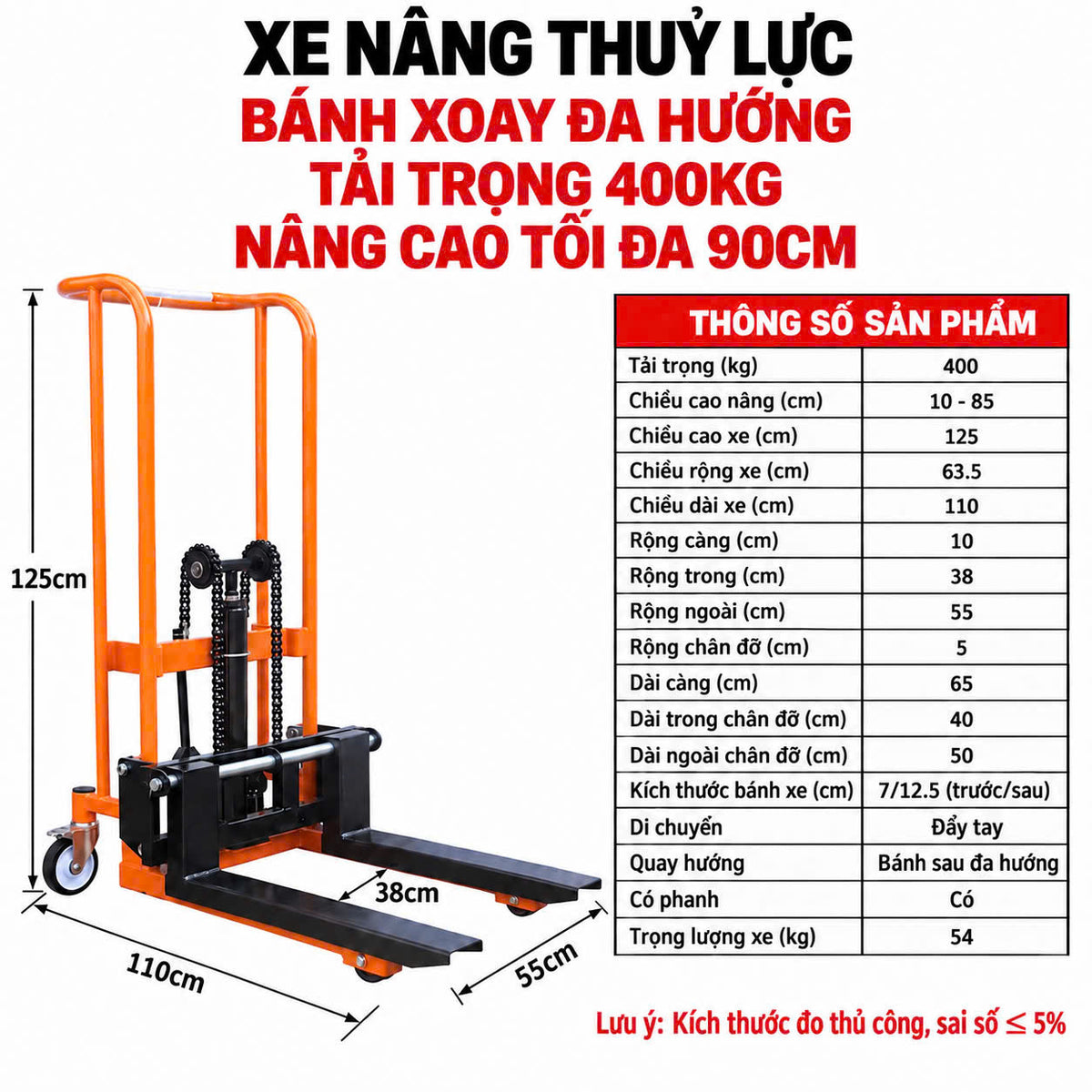 Xe Nâng Đẩy Hàng 200 – 400KG Cao 120CM – ảnh 6